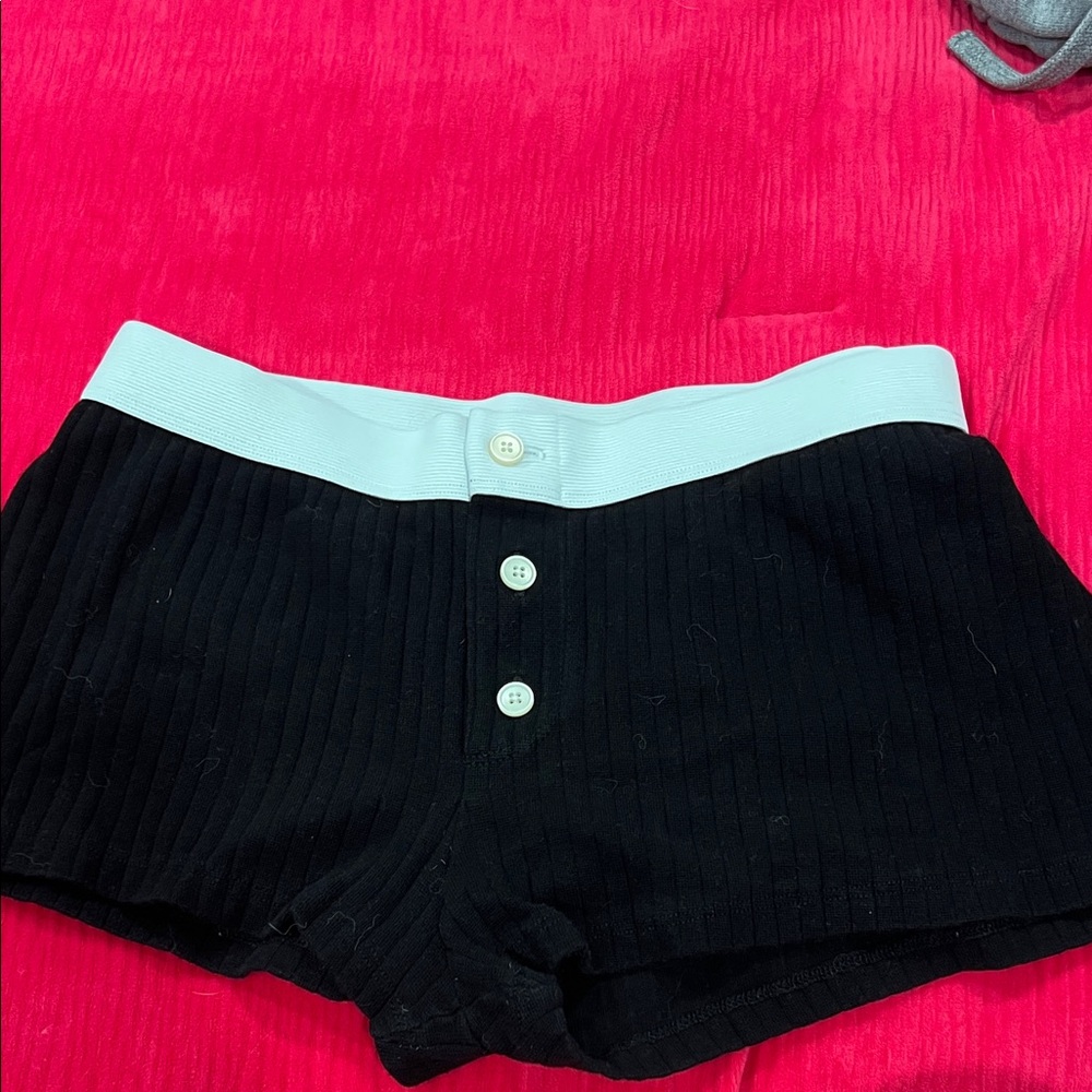 Brandy Melville Black Ribbed Shorts with White Waistband